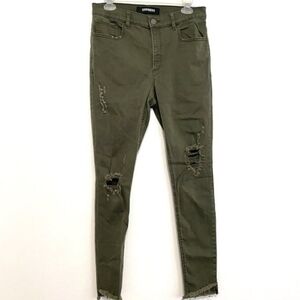 Express High Waisted Supersoft Stretch Straight Leg Fringed Ankle Jeans Leggings